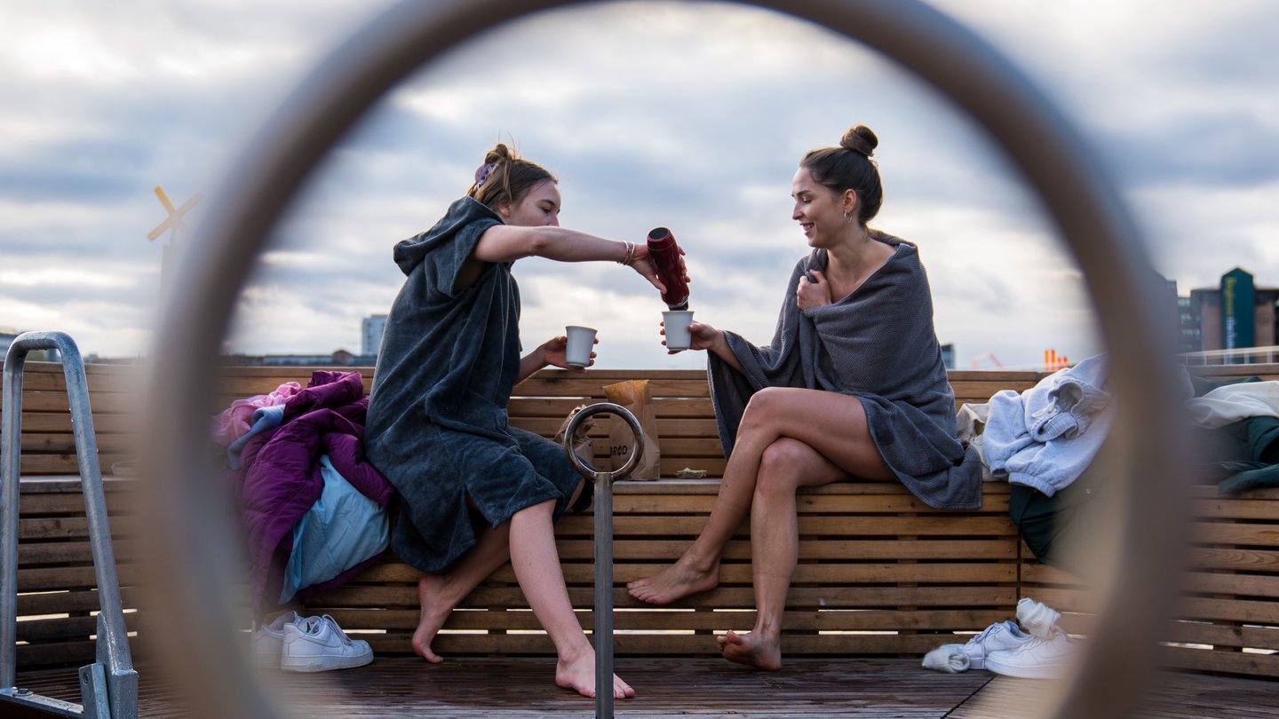 Girls ice swimming in Copenhagen harbour 
