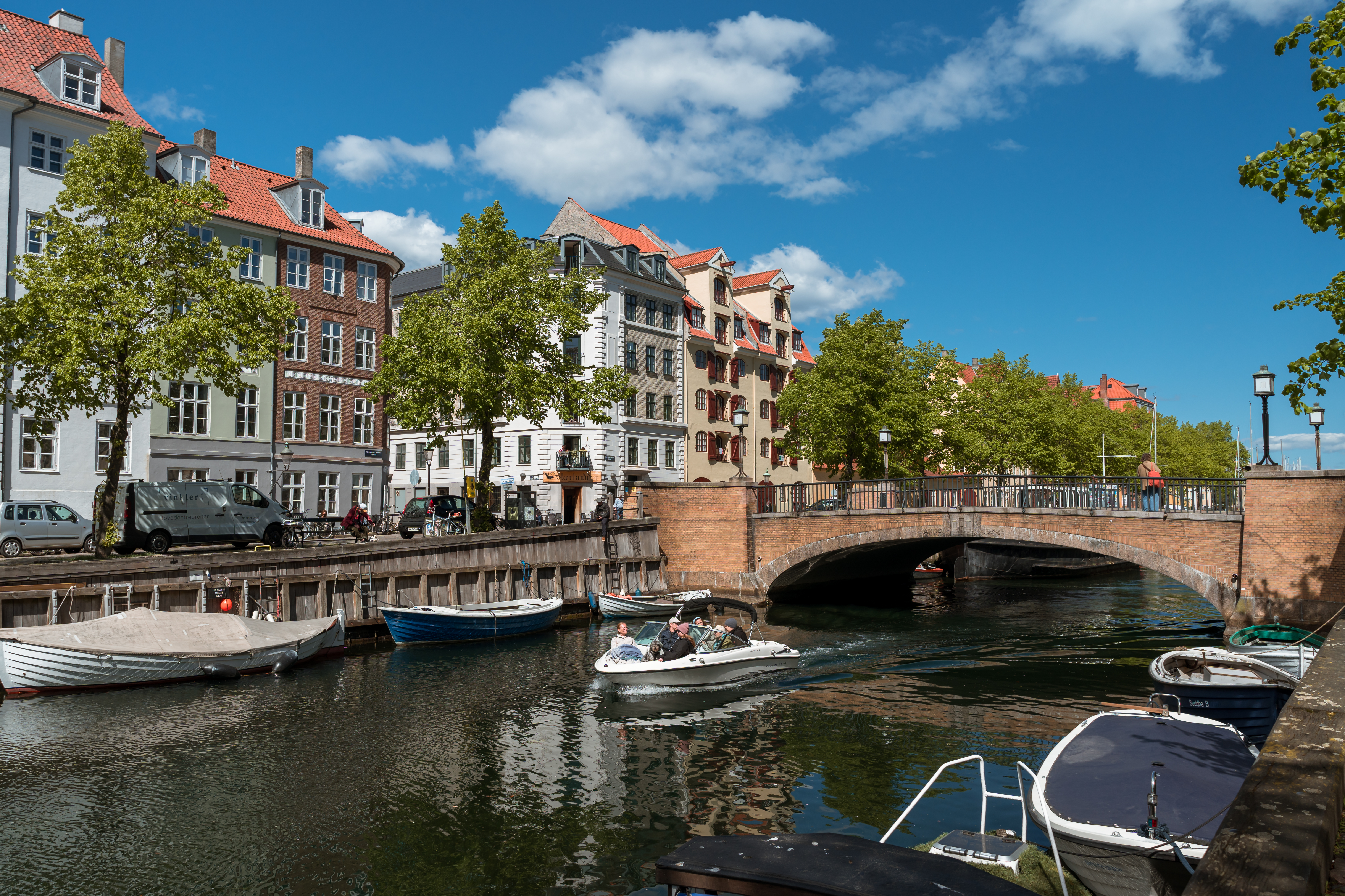 Boat sailing through the canals of Christianshavn
