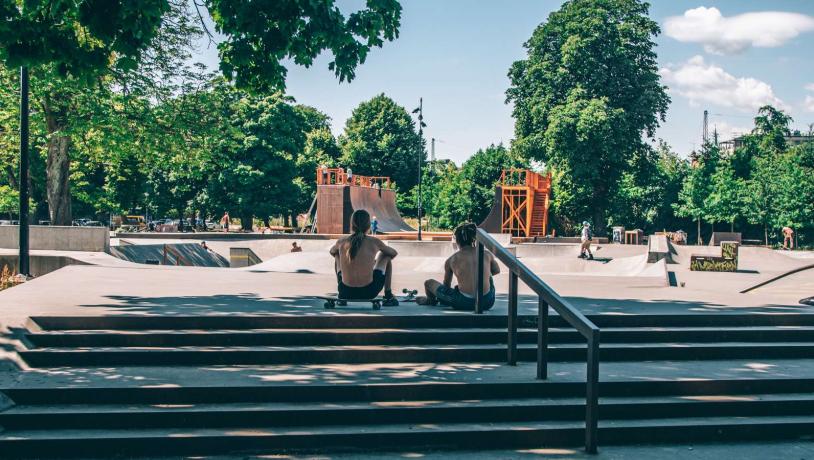 Skaters in Fælledparken in Copenhagen's Østerbro neighbourhood