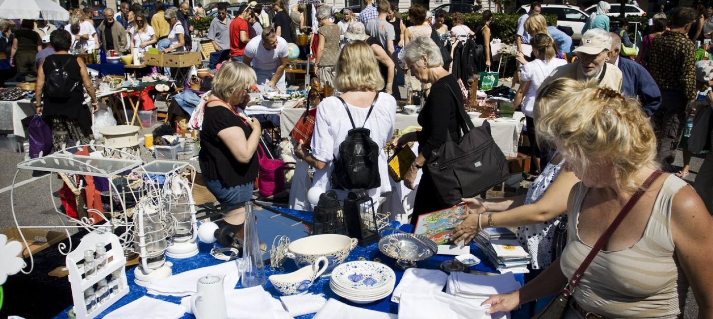 People browsing a flea market