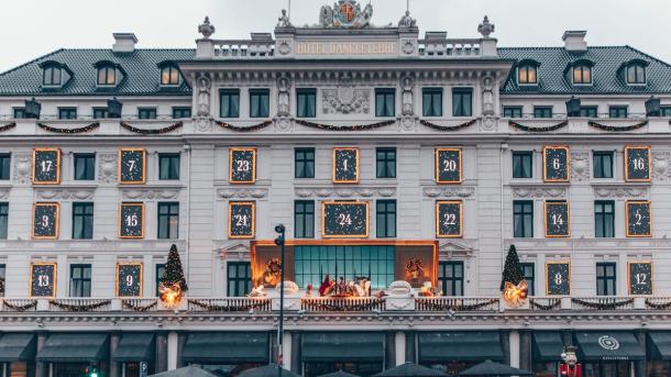 Things to experience in Copenhagen during Christmas include the annual Christmas decorations put on display at the historic Hotel D'Angleterre.