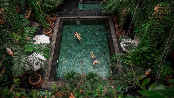 Girls enjoying a swimming pool at Manon les Suites 