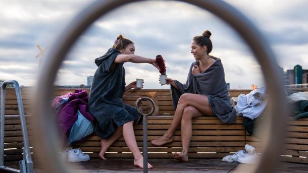 Girls ice swimming in Copenhagen harbour 