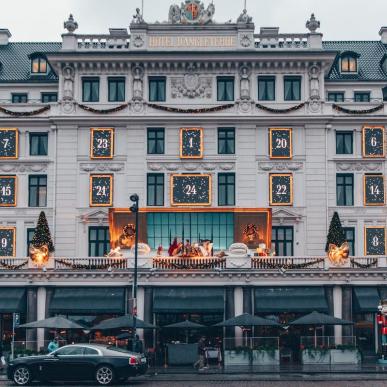 Things to experience in Copenhagen during Christmas include the annual Christmas decorations put on display at the historic Hotel D'Angleterre.
