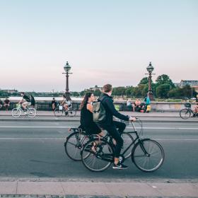 Biking in Dronning Louises Bridge in Nørrebro.